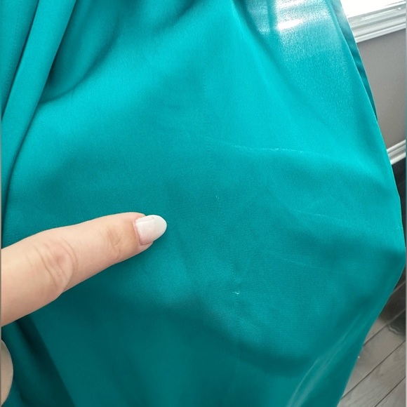 Teal satin halter blouse with flower detail. Size Medium - Picture 8 of 8